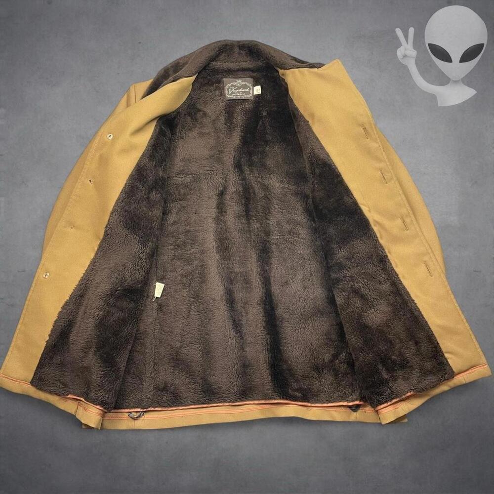 Vtg 70s The Vagabond Rich Sher Coat Mens 42 Tan Sherpa Lined Faux Fur Collar USA - Picture 3 of 7